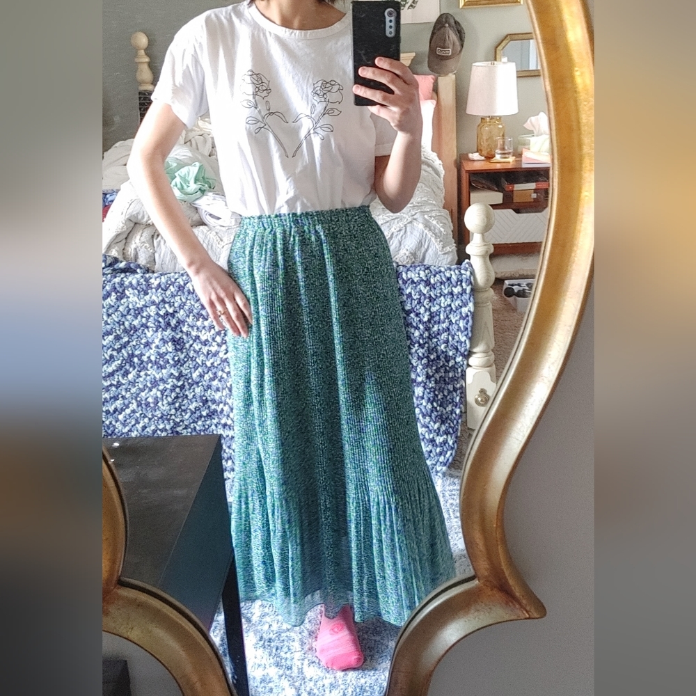 Mango Blue and Green Floral Maxi Skirt
